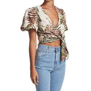 PatBO Crop Top. The Palmeira Puff Sleeve Top in Ivory